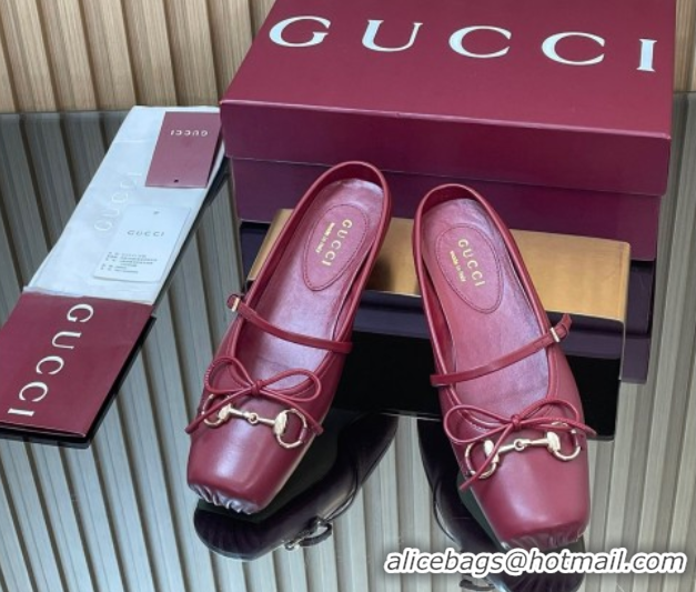Best Product Gucci Horsebit Flat Mules in Leather Red 1021064