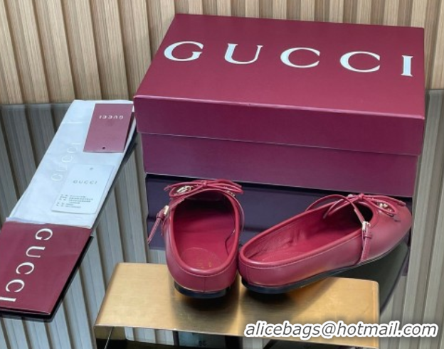 Best Product Gucci Horsebit Flat Mules in Leather Red 1021064