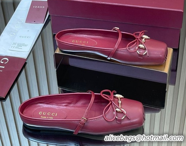 Best Product Gucci Horsebit Flat Mules in Leather Red 1021064