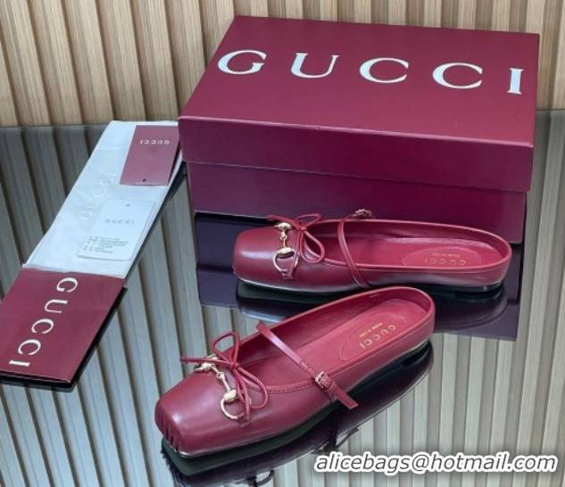 Best Product Gucci Horsebit Flat Mules in Leather Red 1021064