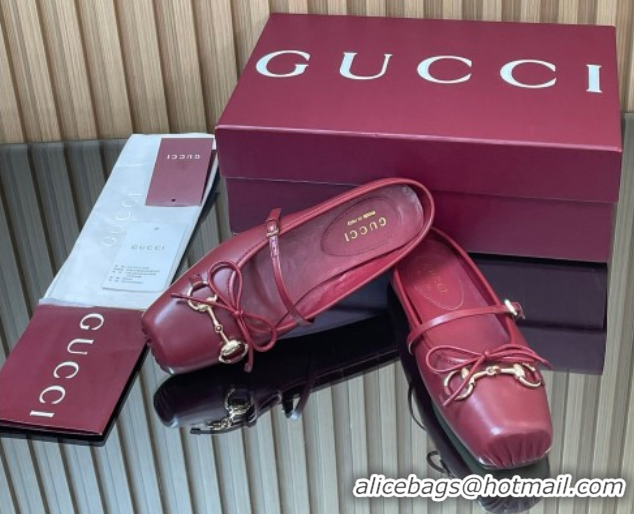 Best Product Gucci Horsebit Flat Mules in Leather Red 1021064