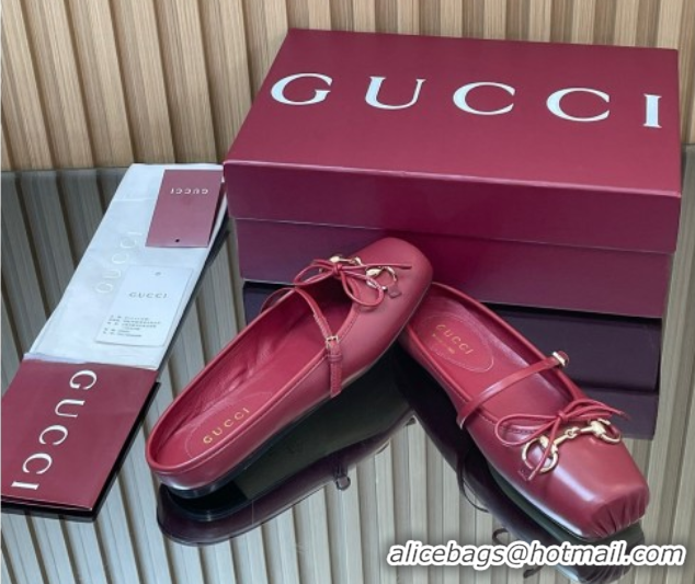 Best Product Gucci Horsebit Flat Mules in Leather Red 1021064