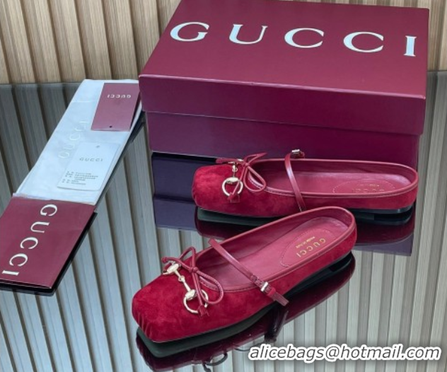 Top Grade Gucci Horsebit Flat Mules in Suede Red 1021065
