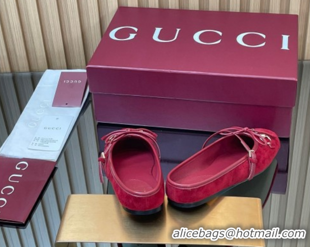 Top Grade Gucci Horsebit Flat Mules in Suede Red 1021065