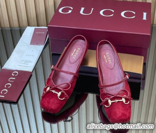 Top Grade Gucci Horsebit Flat Mules in Suede Red 1021065