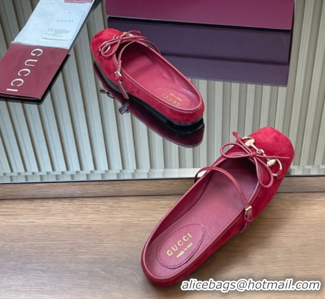 Top Grade Gucci Horsebit Flat Mules in Suede Red 1021065