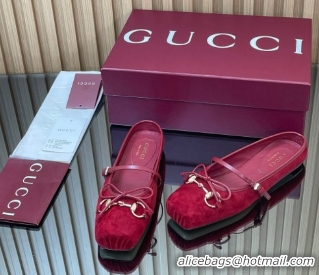 Top Grade Gucci Horsebit Flat Mules in Suede Red 1021065