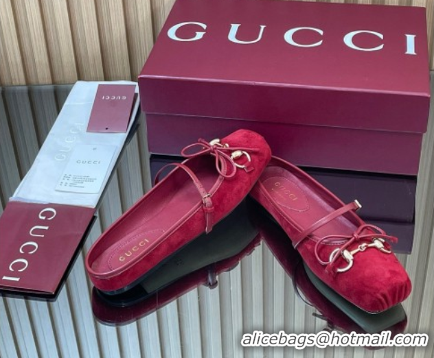 Top Grade Gucci Horsebit Flat Mules in Suede Red 1021065