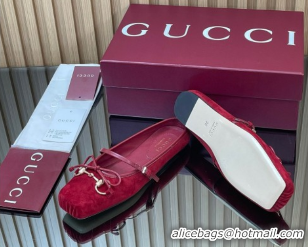 Top Grade Gucci Horsebit Flat Mules in Suede Red 1021065