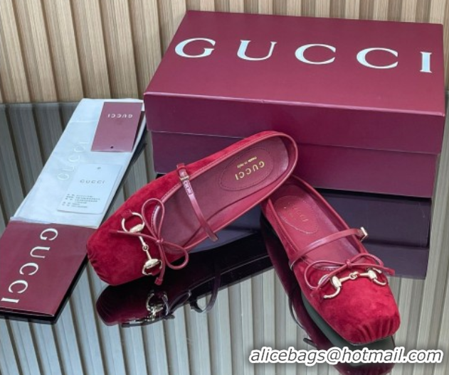 Top Grade Gucci Horsebit Flat Mules in Suede Red 1021065