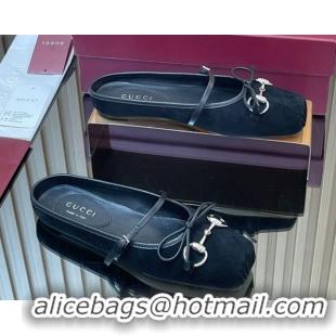 Good Quality Gucci Horsebit Flat Mules in Suede Black 1021066