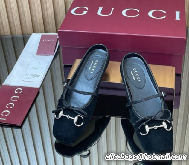 Good Quality Gucci Horsebit Flat Mules in Suede Black 1021066