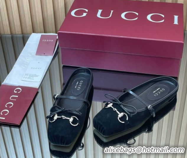 Good Quality Gucci Horsebit Flat Mules in Suede Black 1021066