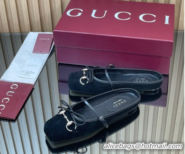 Good Quality Gucci Horsebit Flat Mules in Suede Black 1021066