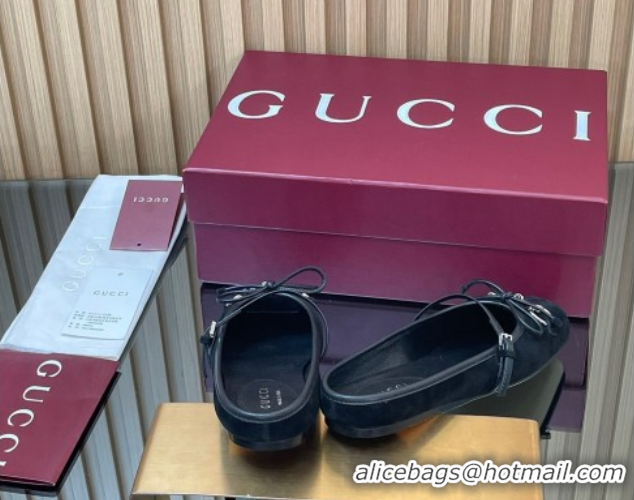 Good Quality Gucci Horsebit Flat Mules in Suede Black 1021066