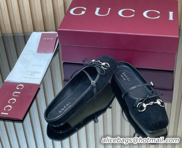 Good Quality Gucci Horsebit Flat Mules in Suede Black 1021066