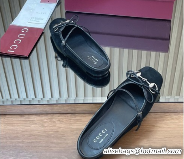 Good Quality Gucci Horsebit Flat Mules in Suede Black 1021066
