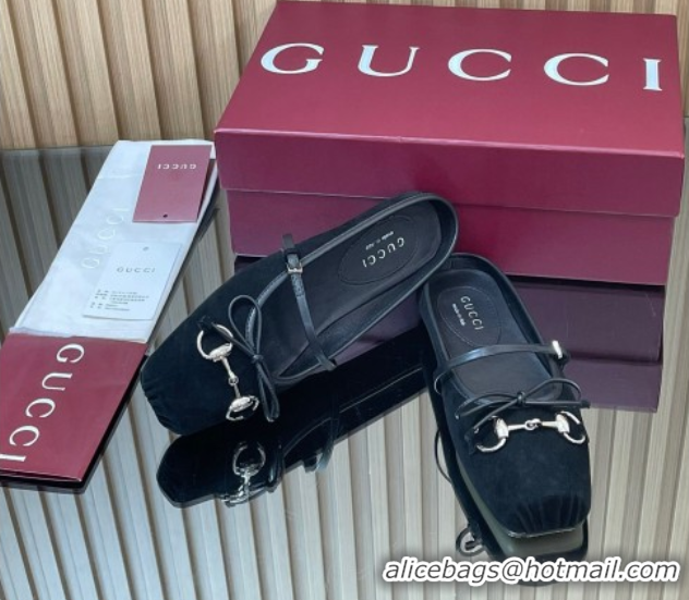 Good Quality Gucci Horsebit Flat Mules in Suede Black 1021066