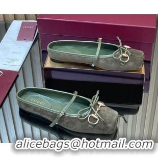 Unique Style Gucci Horsebit Flat Mules in Suede Green 1021067