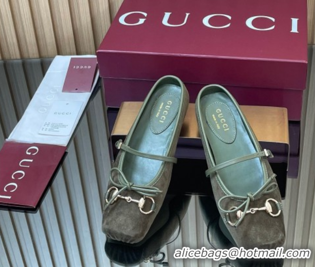 Unique Style Gucci Horsebit Flat Mules in Suede Green 1021067
