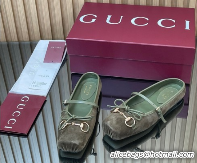 Unique Style Gucci Horsebit Flat Mules in Suede Green 1021067