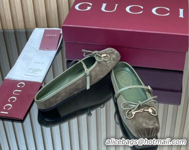 Unique Style Gucci Horsebit Flat Mules in Suede Green 1021067