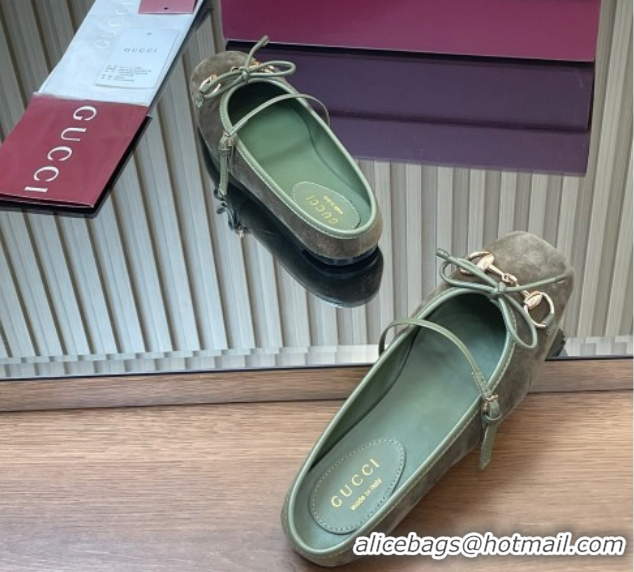 Unique Style Gucci Horsebit Flat Mules in Suede Green 1021067