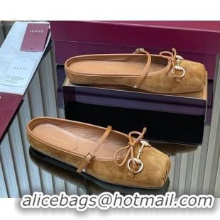 Duplicate Gucci Horsebit Flat Mules in Suede Brown 51021068