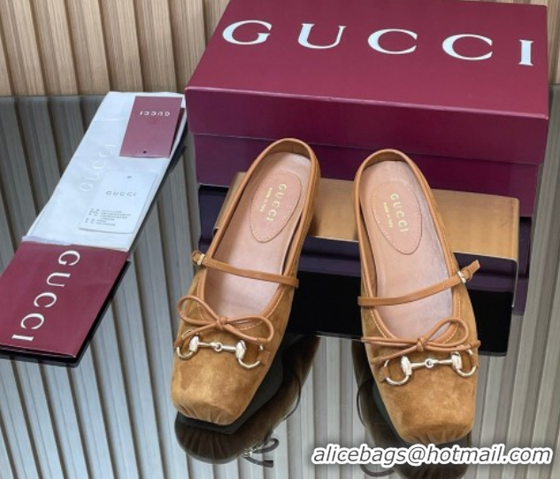 Duplicate Gucci Horsebit Flat Mules in Suede Brown 51021068