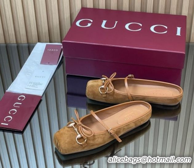 Duplicate Gucci Horsebit Flat Mules in Suede Brown 51021068
