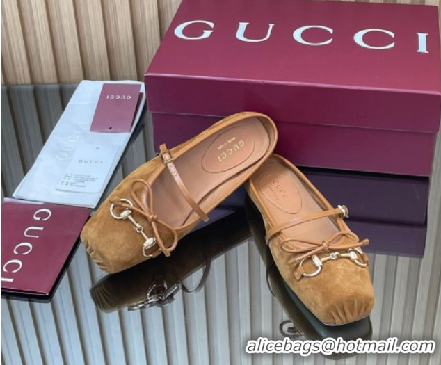 Duplicate Gucci Horsebit Flat Mules in Suede Brown 51021068