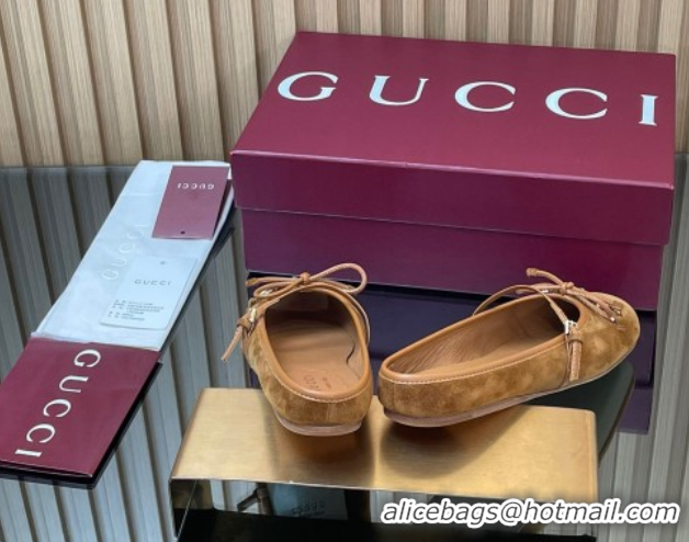 Duplicate Gucci Horsebit Flat Mules in Suede Brown 51021068