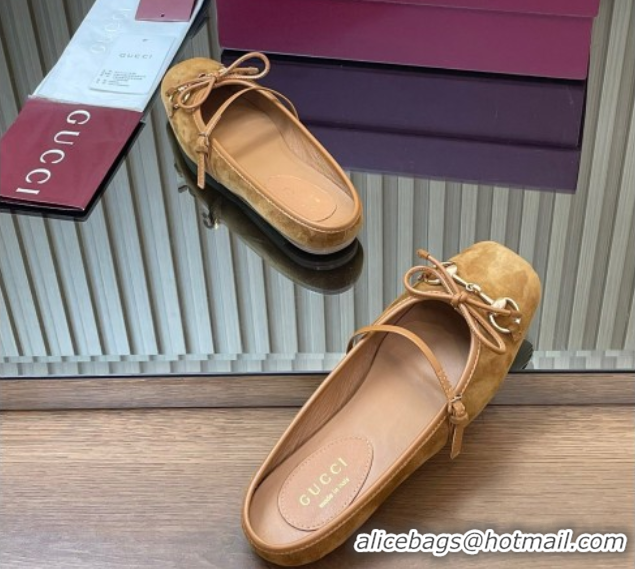 Duplicate Gucci Horsebit Flat Mules in Suede Brown 51021068