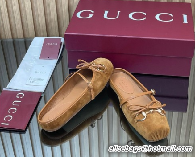 Duplicate Gucci Horsebit Flat Mules in Suede Brown 51021068