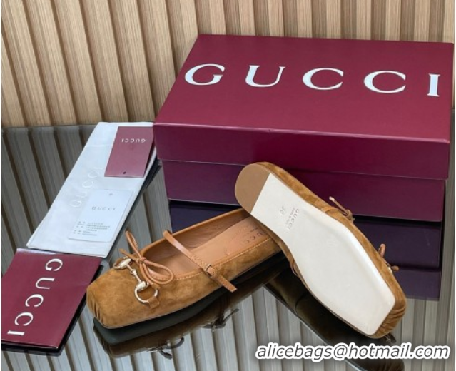 Duplicate Gucci Horsebit Flat Mules in Suede Brown 51021068