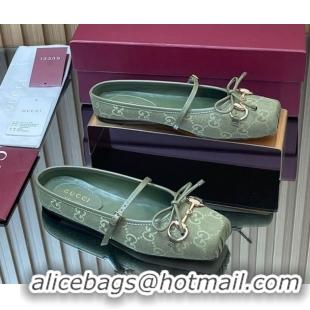 Sophisticated Gucci Horsebit Flat Mules in GG Canvas Green 1021069