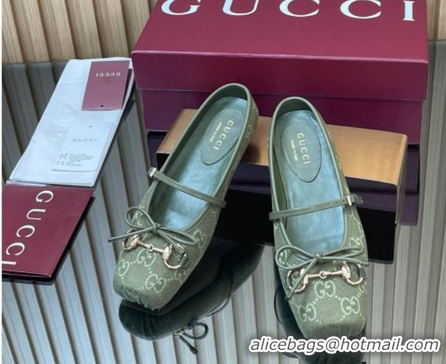 Sophisticated Gucci Horsebit Flat Mules in GG Canvas Green 1021069