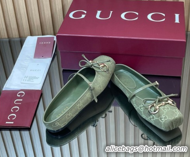 Sophisticated Gucci Horsebit Flat Mules in GG Canvas Green 1021069