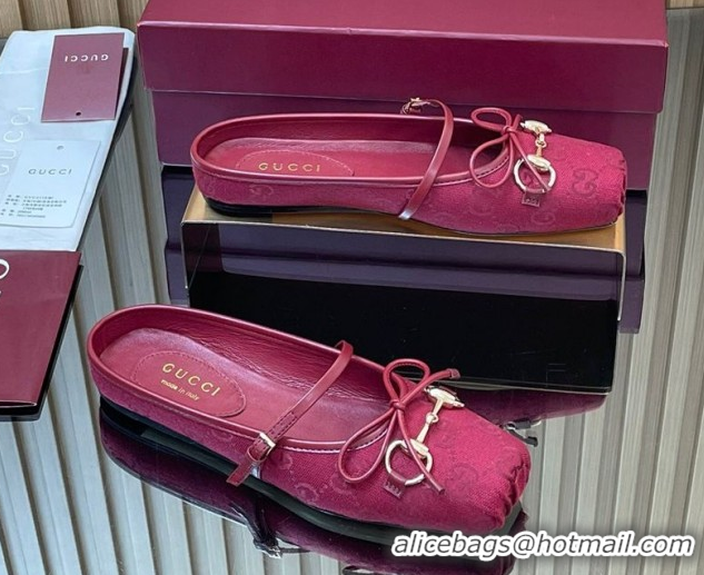 Shop Duplicate Gucci Horsebit Flat Mules in GG Canvas Red 1021070