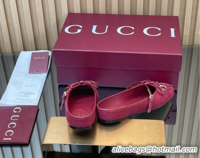 Shop Duplicate Gucci Horsebit Flat Mules in GG Canvas Red 1021070