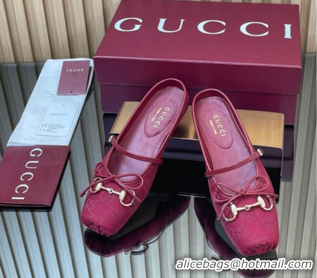 Shop Duplicate Gucci Horsebit Flat Mules in GG Canvas Red 1021070