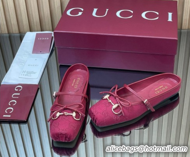 Shop Duplicate Gucci Horsebit Flat Mules in GG Canvas Red 1021070