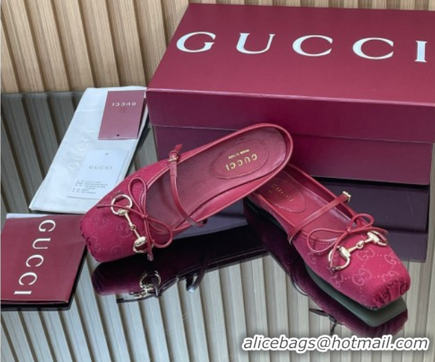 Shop Duplicate Gucci Horsebit Flat Mules in GG Canvas Red 1021070