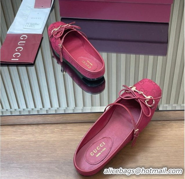Shop Duplicate Gucci Horsebit Flat Mules in GG Canvas Red 1021070
