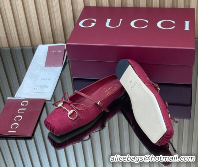Shop Duplicate Gucci Horsebit Flat Mules in GG Canvas Red 1021070
