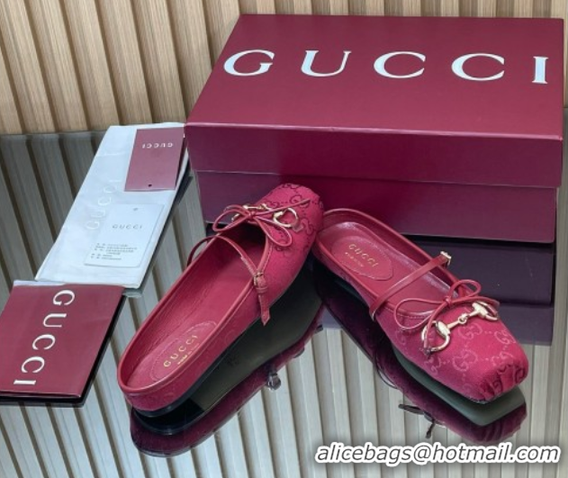 Shop Duplicate Gucci Horsebit Flat Mules in GG Canvas Red 1021070