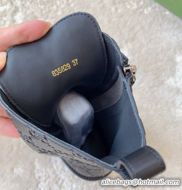 Stylish Gucci GG Leather Lace-up Ankle Boots 6cm Black 1021072