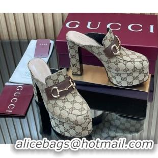 Top Design Gucci GG Canvas Platform Mule 13.5cm with Horsebit 835315 Beige 2025