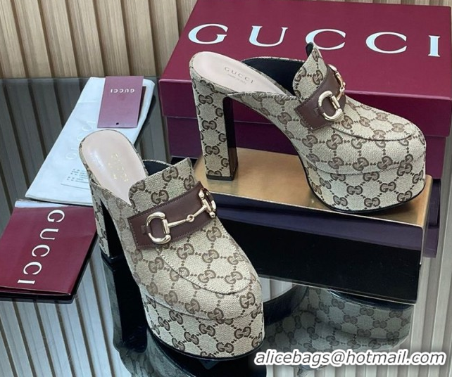 Top Design Gucci GG Canvas Platform Mule 13.5cm with Horsebit 835315 Beige 2025