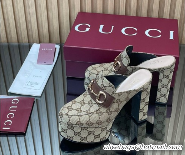 Top Design Gucci GG Canvas Platform Mule 13.5cm with Horsebit 835315 Beige 2025